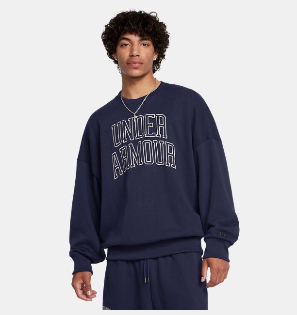 Erkek UA Icon Heavyweight Terry Oversized Bisiklet Yaka Sweatshirt Lacivert