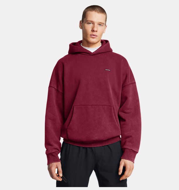 Erkek UA Icon Heavyweight Fleece Wash Oversized Kapüşonlu Üst Bordo