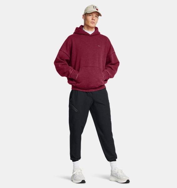 Bordo Erkek UA Icon Heavyweight Fleece Wash Oversized Kapüşonlu Üst