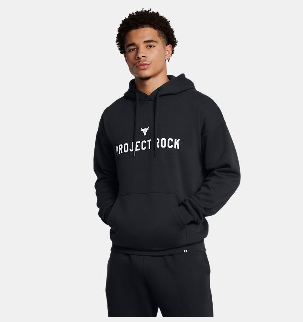 Erkek UA Project Rock Icon Fleece Kapüşonlu Üst Siyah