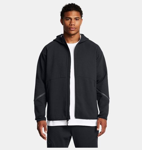 Siyah Erkek UA Unstoppable Fleece Grid Tam Fermuarlı Sweatshirt