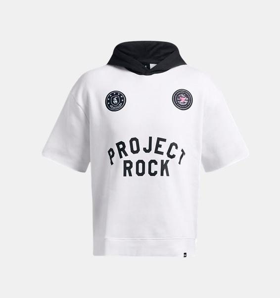 Beyaz Erkek UA Project Rock Icon Fleece SS BOH Kapüşonlu Üst