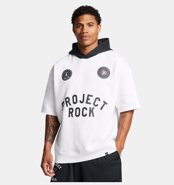 Erkek UA Project Rock Icon Fleece SS BOH Kapüşonlu Üst Beyaz