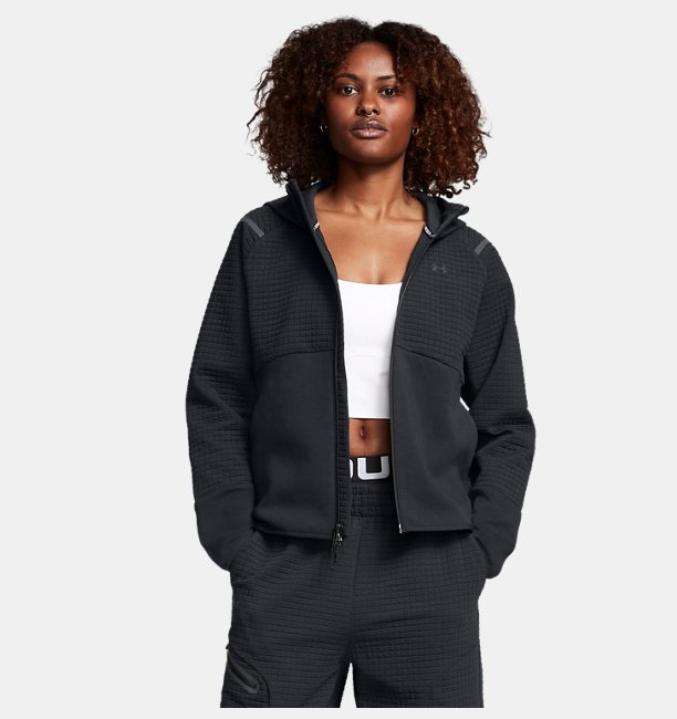 Kadın UA Unstoppable Fleece Grid Tam Fermuarlı Sweatshirt Siyah