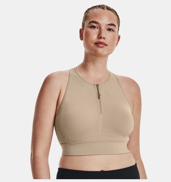 Kahverengi Kadın UA Meridian Zip Crop Spor Sütyeni