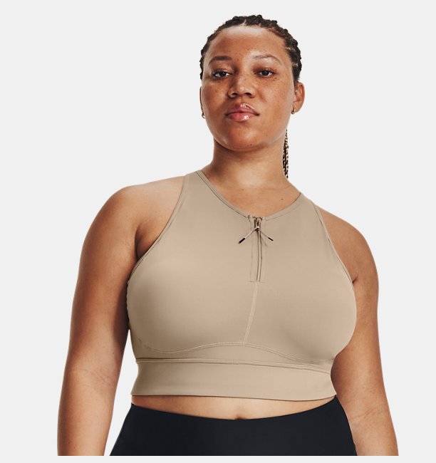 Kadın UA Meridian Zip Crop Spor Sütyeni Kahverengi