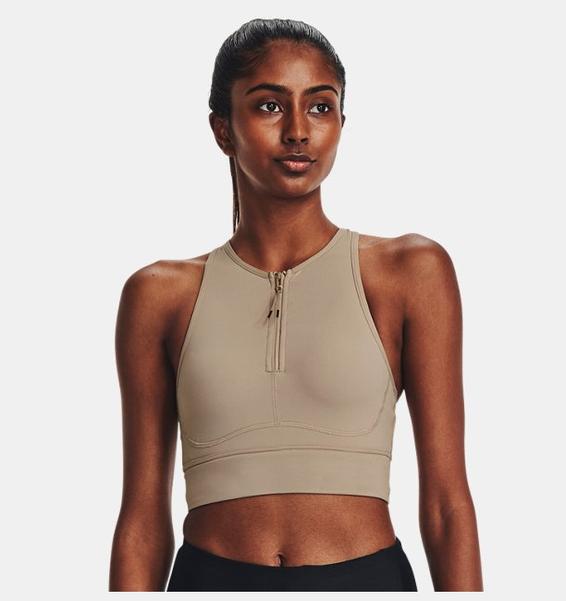 Kahverengi Kadın UA Meridian Zip Crop Spor Sütyeni