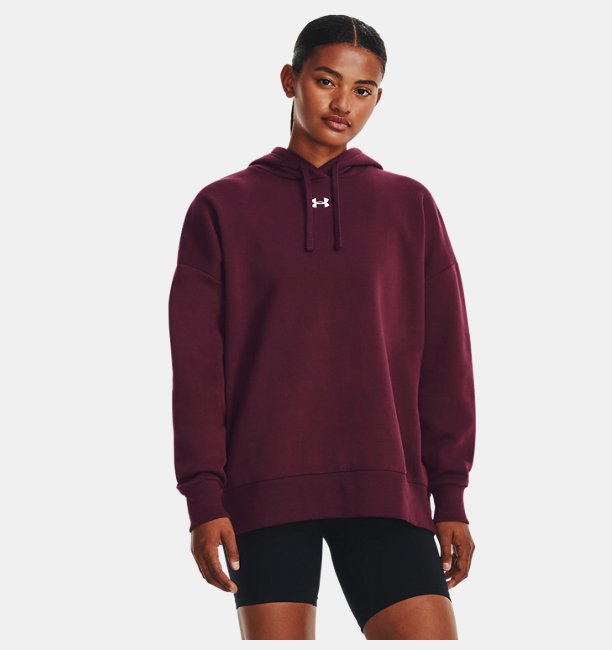 Kadın UA Rival Fleece Oversized Kapüşonlu Üst Bordo