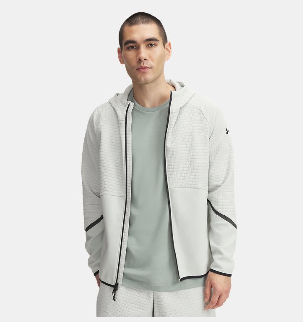 Erkek UA Unstoppable Fleece Grid Tam Fermuarlı Sweatshirt Yeşil