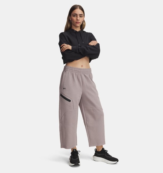 Gri Kadın UA Unstoppable Fleece Grid Crop Eşofman Altı