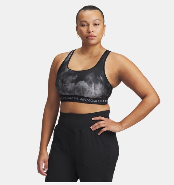 Siyah Kadın UA Crossback Mid Baskılı Spor Sütyeni