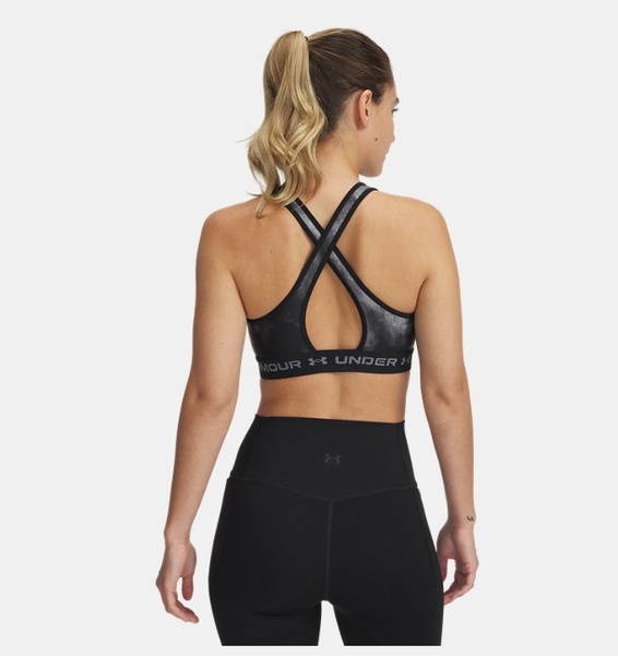 Siyah Kadın UA Crossback Mid Baskılı Spor Sütyeni