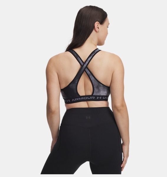 Siyah Kadın UA Crossback Mid Baskılı Spor Sütyeni