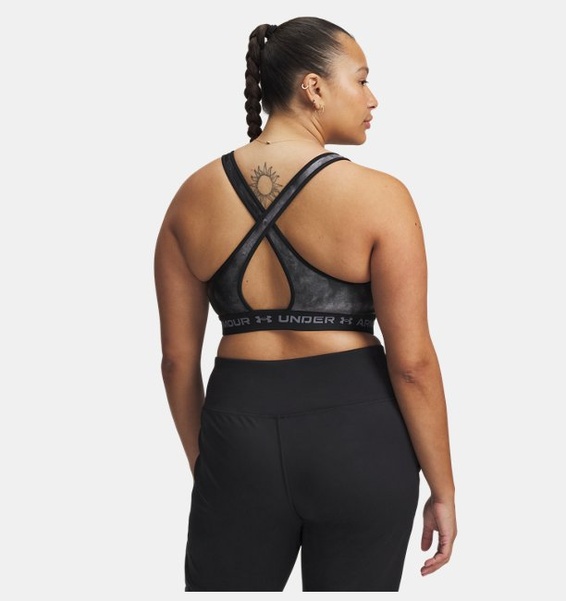 Siyah Kadın UA Crossback Mid Baskılı Spor Sütyeni