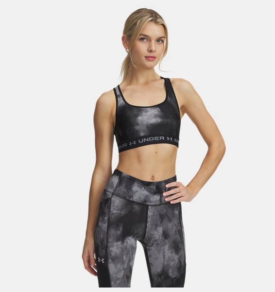 Siyah Kadın UA Crossback Mid Baskılı Spor Sütyeni