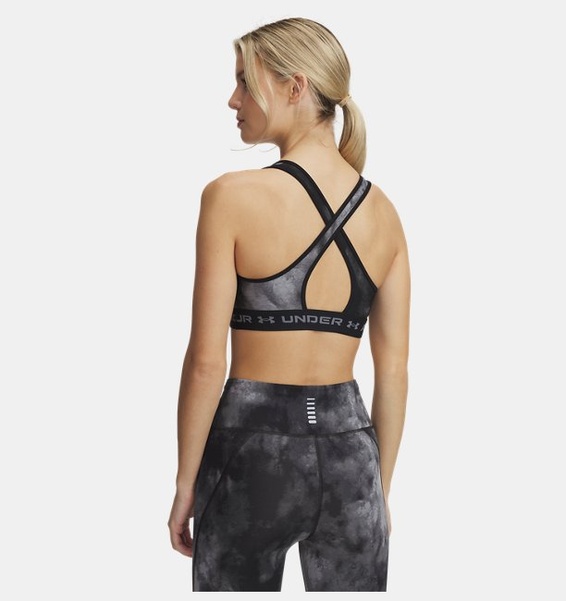 Siyah Kadın UA Crossback Mid Baskılı Spor Sütyeni