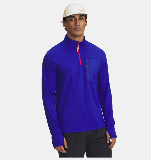 Erkek UA Trail Run Çeyrek Fermuarlı Uzun Kollu T-shirt Lacivert