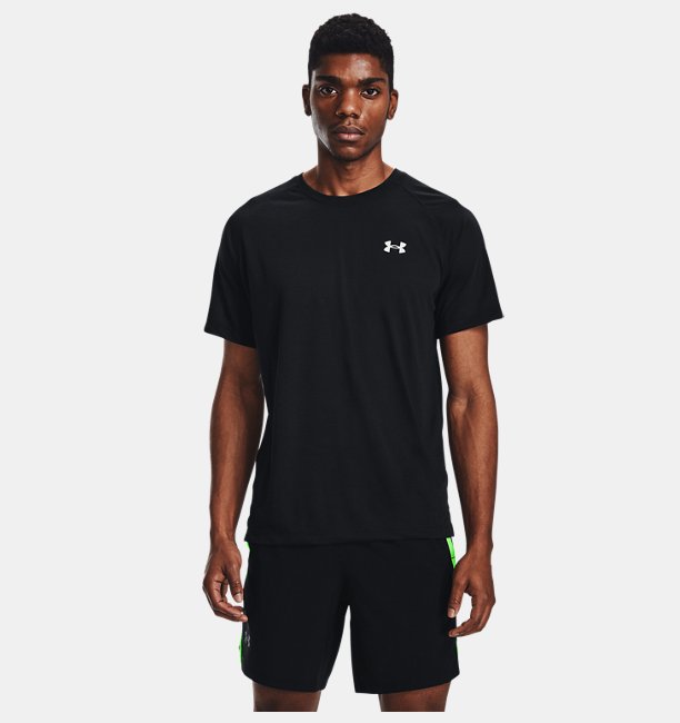 Erkek UA Streaker Koşu Kısa Kollu T-shirt Siyah