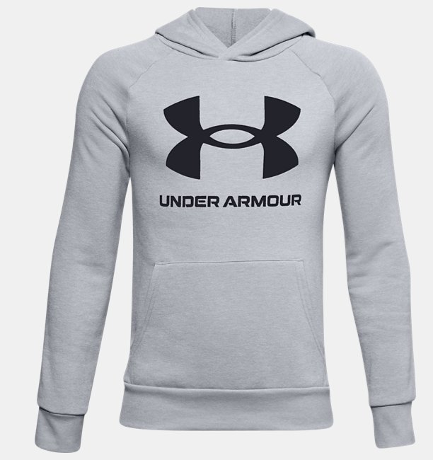 Erkek Çocuk UA Rival Fleece Big Logo Kapüşonlu Üst Gri