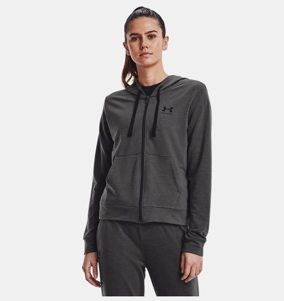 Gri Kadın UA Rival Terry Tam Boy Fermuarlı Kapüşonlu Üst