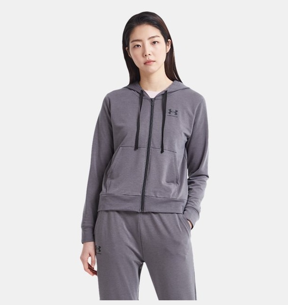 Gri Kadın UA Rival Terry Tam Boy Fermuarlı Kapüşonlu Üst