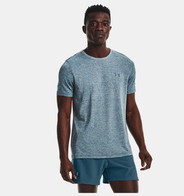 Erkek UA Dikişsiz Stride Kısa Kollu T-shirt Mavi