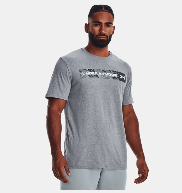 Erkek UA Camo Chest Stripe Kısa Kollu T-shirt Gri