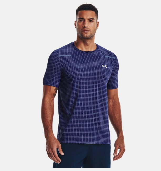 Erkek UA Vanish Dikişsiz Grid Kısa Kollu T-shirt Mavi