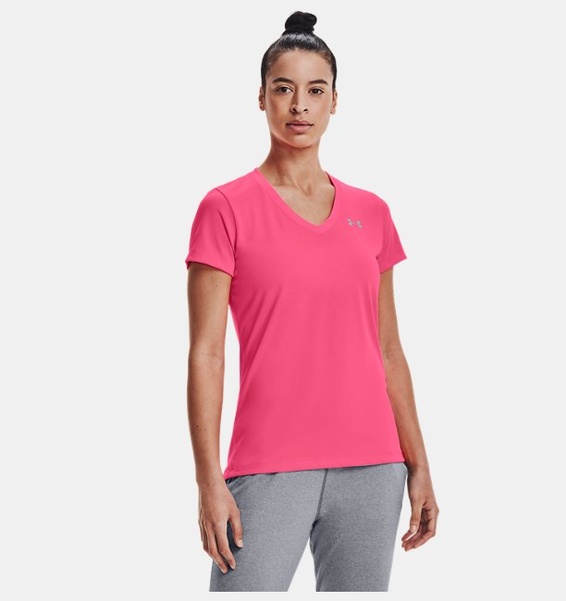Pembe Kadın UA Tech™ V-Yaka T-shirt