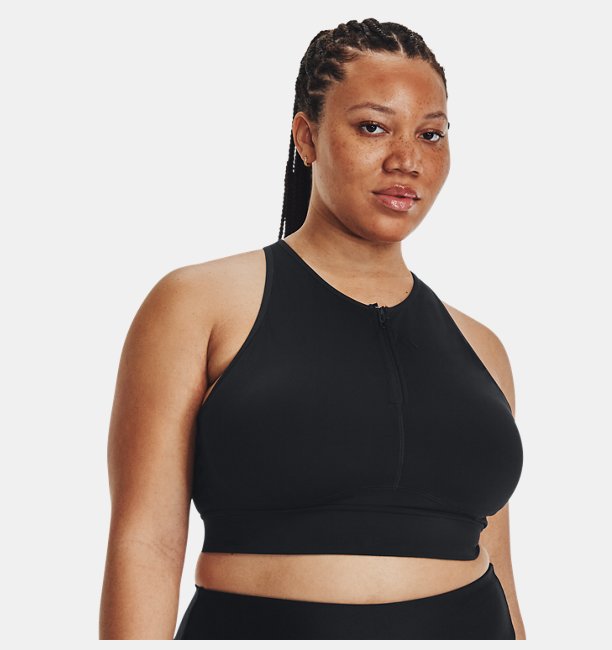 Kadın UA Meridian Zip Crop Spor Sütyeni Siyah