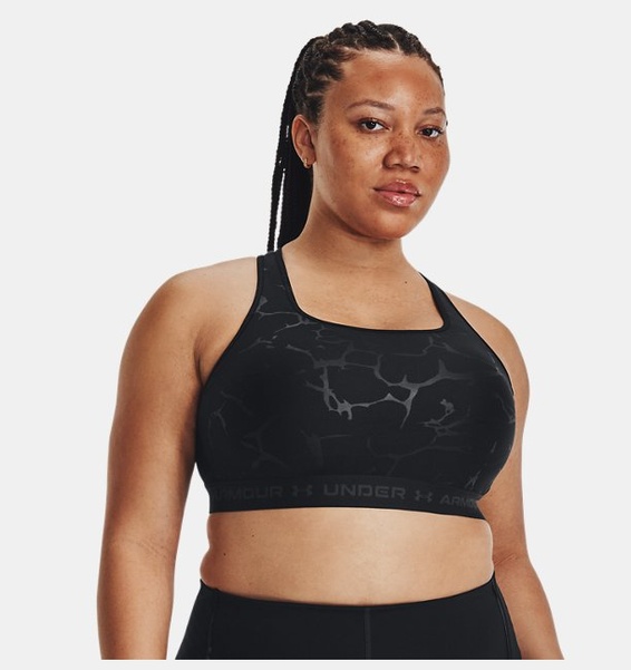 Siyah Kadın Armour® Mid Crossback Baskılı Spor Sütyeni