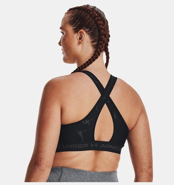 Siyah Kadın Armour® Mid Crossback Baskılı Spor Sütyeni