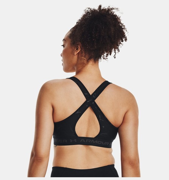 Siyah Kadın Armour® Mid Crossback Baskılı Spor Sütyeni
