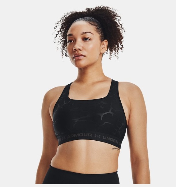Siyah Kadın Armour® Mid Crossback Baskılı Spor Sütyeni
