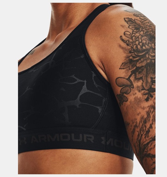 Siyah Kadın Armour® Mid Crossback Baskılı Spor Sütyeni