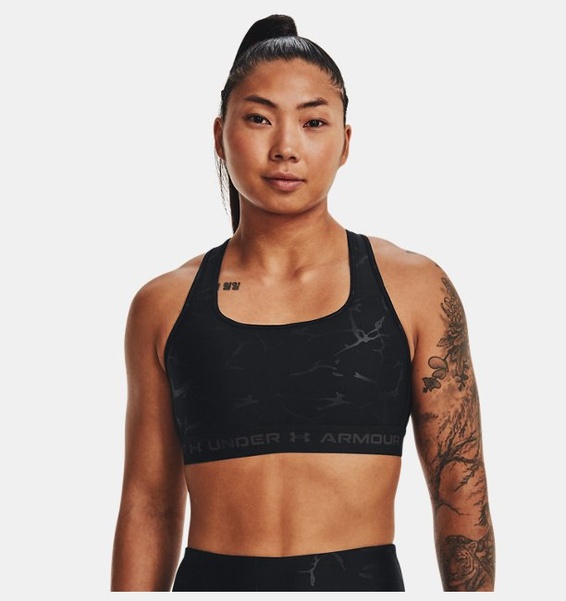 Siyah Kadın Armour® Mid Crossback Baskılı Spor Sütyeni