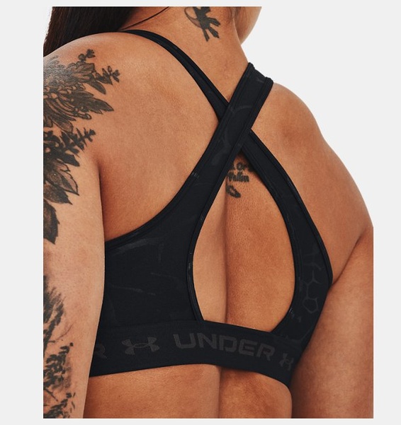 Siyah Kadın Armour® Mid Crossback Baskılı Spor Sütyeni