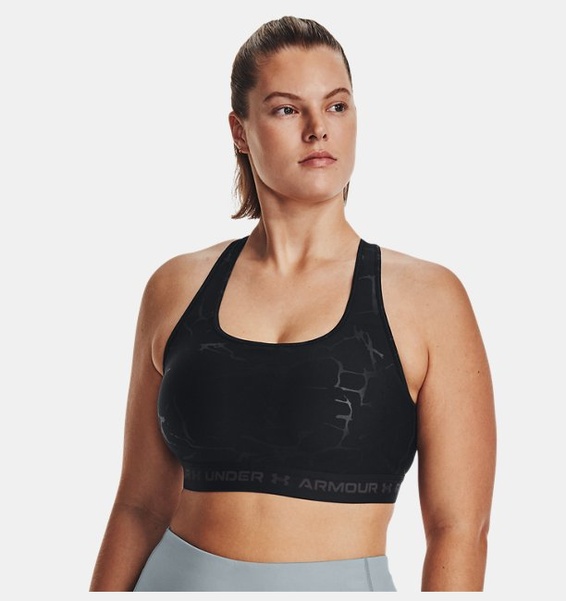 Siyah Kadın Armour® Mid Crossback Baskılı Spor Sütyeni