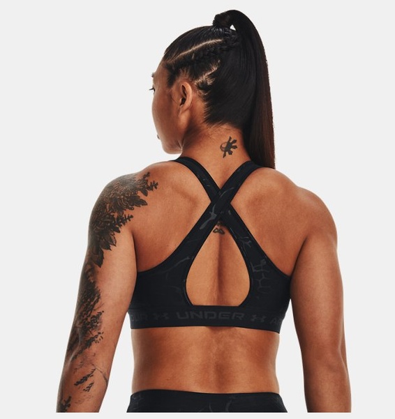 Siyah Kadın Armour® Mid Crossback Baskılı Spor Sütyeni
