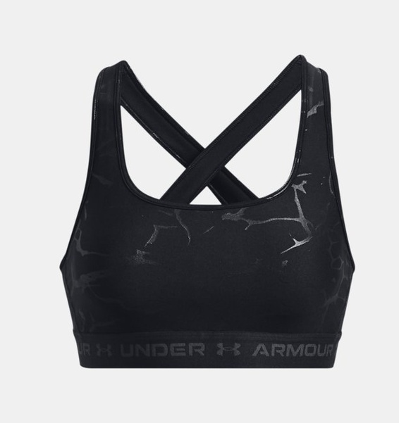Siyah Kadın Armour® Mid Crossback Baskılı Spor Sütyeni