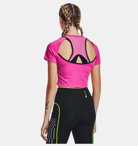 Pembe Kadın UA Koşu Anywhere Crop Kısa Kollu