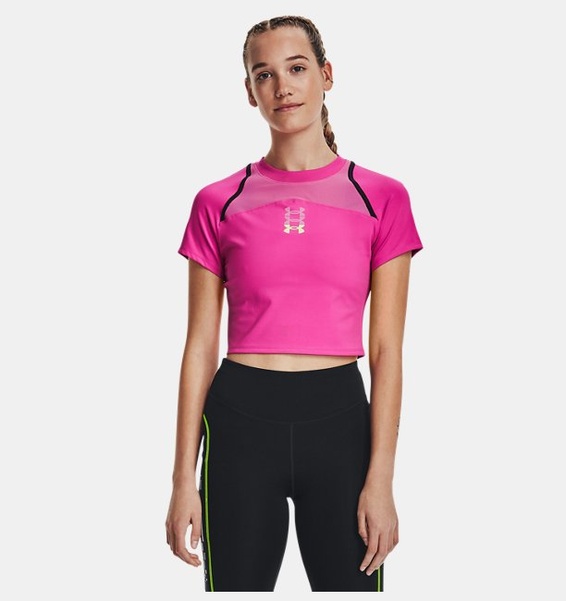 Pembe Kadın UA Koşu Anywhere Crop Kısa Kollu