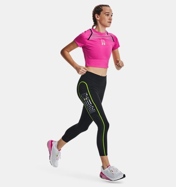 Pembe Kadın UA Koşu Anywhere Crop Kısa Kollu