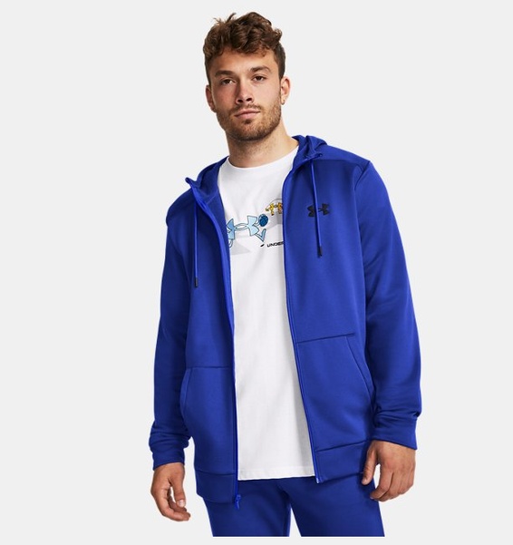 Mavi Erkek UA Armour Fleece Tam Fermuarlı Kapüşonlu Üst