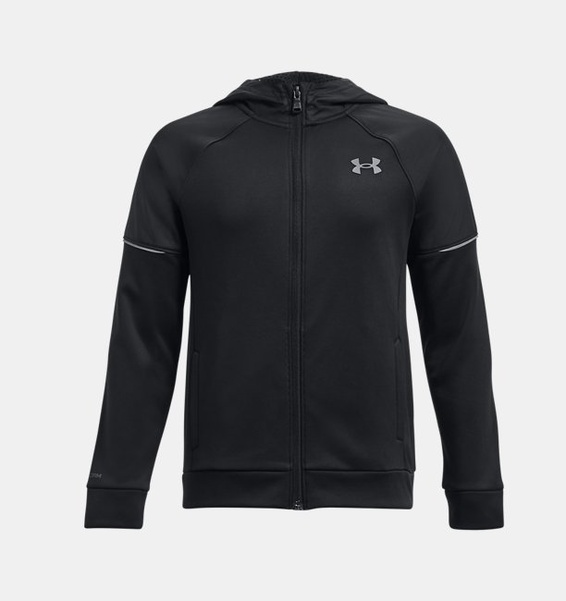 Siyah Erkek Çocuk UA Storm Armour Fleece® Tam Boy Fermuarlı Kapüşonlu Üst