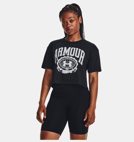 Siyah Kadın UA Collegiate Crop Kısa Kollu