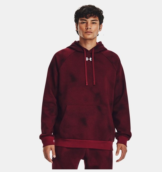 Bordo Erkek UA Rival Fleece Baskılı Kapüşonlu Üst
