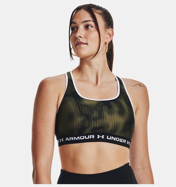 Yeşil Kadın UA Crossback Mid Baskılı Spor Sütyeni