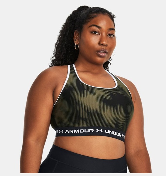 Yeşil Kadın UA Crossback Mid Baskılı Spor Sütyeni