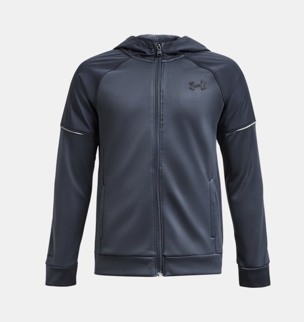 Erkek Çocuk UA Storm Armour Fleece® Tam Boy Fermuarlı Kapüşonlu Üst Gri